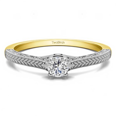 0.5 Carat Vintage Filigree Engraved Solitaire in Two Tone Gold