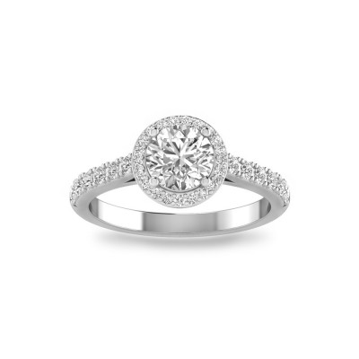 1 Ct Round Lab Diamond & .41 Ctw Diamond Pave Halo Engagement Ring