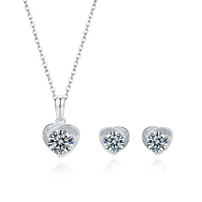 Platinum Plated Sterling Silver Moissanite Stud Earrings with Swirl Design (5 MM Round, 1 CT DEW, CERTIFIED) & Matching  Swirl Solitaire Pendant (6.5 MM, 1 CT DEW, Certified)