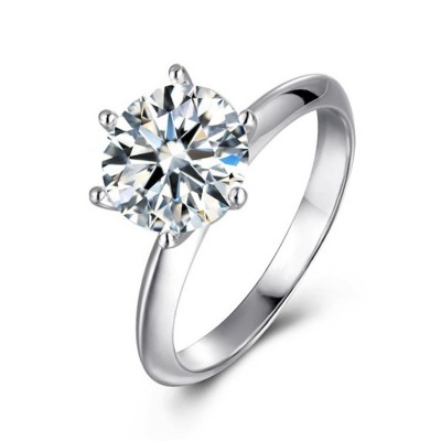 3 Carat Moissanite Solitaire Engagement Ring in Platinum Plated Silver (Certified, 9 MM)