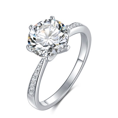 3 Carat Moissanite Solitaire Engagement Ring in Platinum Plated Silver with Graduated Cubic Zirconia Side Stones (Certified, 9 MM)