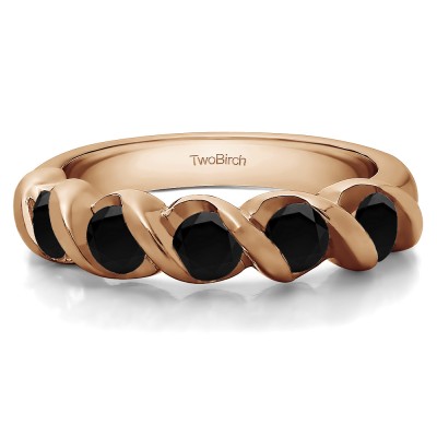 0.48 Carat Black Five Stone Swirl Set Wedding Band in Rose Gold