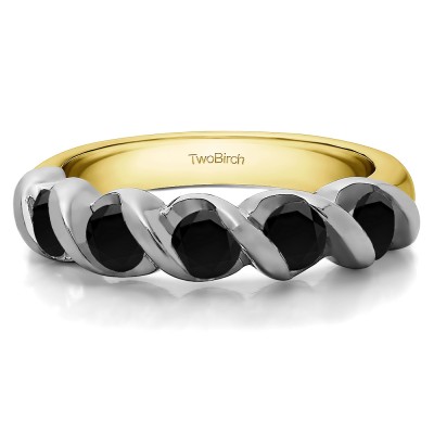 0.25 Carat Black Five Stone Swirl Set Wedding Band in Two Tone Gold
