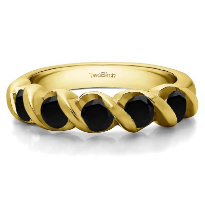 0.25 Carat Black Five Stone Swirl Set Wedding Band in Yellow Gold