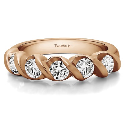 1 Carat Five Stone Swirl Set Wedding Band in Rose Gold