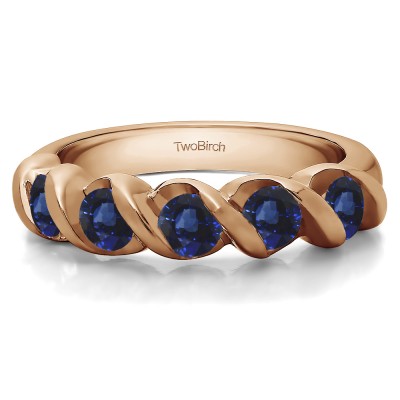 0.25 Carat Sapphire Five Stone Swirl Set Wedding Band in Rose Gold