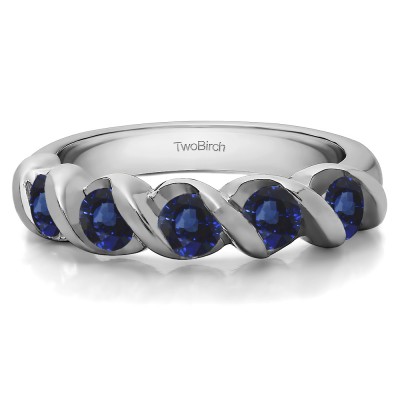 0.48 Carat Sapphire Five Stone Swirl Set Wedding Band