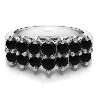 0.53 Carat Black Double Row Double Shared Prong Raised Wedding Ring