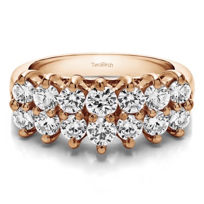 1.99 Carat Double Row Double Shared Prong Raised Wedding Ring  in Rose Gold