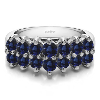 0.53 Carat Sapphire Double Row Double Shared Prong Raised Wedding Ring