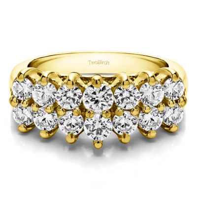 1.96 Carat Fourteen Stone Double Row Common Prong Wedding Ring  in Yellow Gold