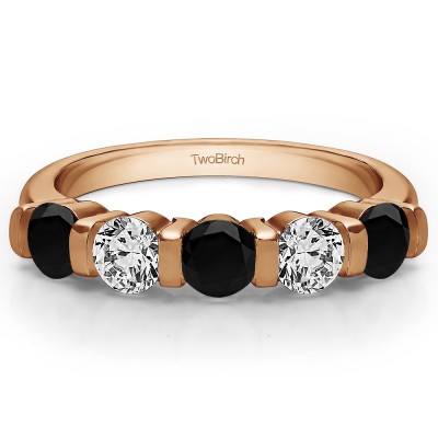 0.5 Carat Black and White Five Stone Bar Set Wedding Band in Rose Gold