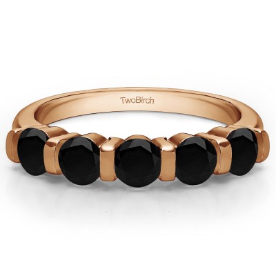 0.75 Carat Black Five Stone Bar Set Wedding Band in Rose Gold