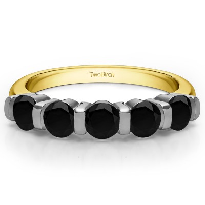 0.75 Carat Black Five Stone Bar Set Wedding Band in Two Tone Gold