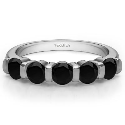 0.75 Carat Black Five Stone Bar Set Wedding Band