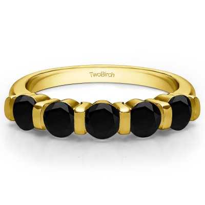 0.75 Carat Black Five Stone Bar Set Wedding Band in Yellow Gold