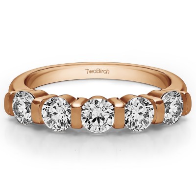 0.75 Carat Five Stone Bar Set Wedding Band in Rose Gold