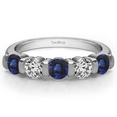0.5 Carat Sapphire and Diamond Five Stone Bar Set Wedding Band