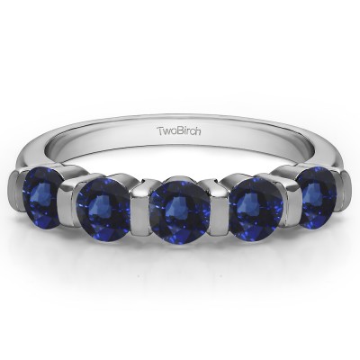 0.75 Carat Sapphire Five Stone Bar Set Wedding Band