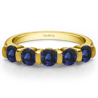 0.5 Carat Sapphire Five Stone Bar Set Wedding Band in Yellow Gold