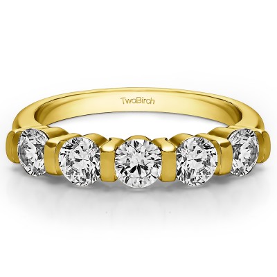 0.5 Carat Five Stone Bar Set Wedding Band in Yellow Gold