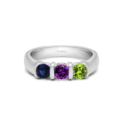 Genuine Birthstone Three Stone Bar Set Wedding Ring(0.48 Carat)
