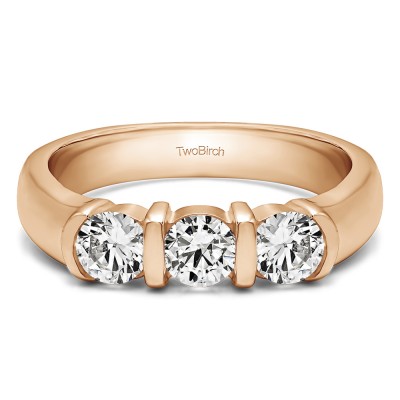 0.48 Carat Three Stone Bar Set Wedding Ring in Rose Gold