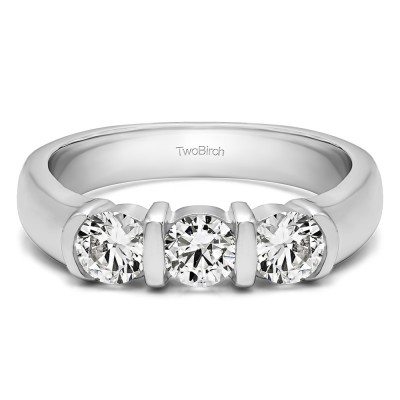 0.48 Carat Three Stone Bar Set Wedding Ring