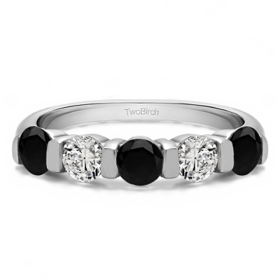 0.5 Carat Black and White Five Stone Wide Bar Set Wedding Band