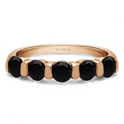 0.5 Carat Black Five Stone Wide Bar Set Wedding Band  in Rose Gold