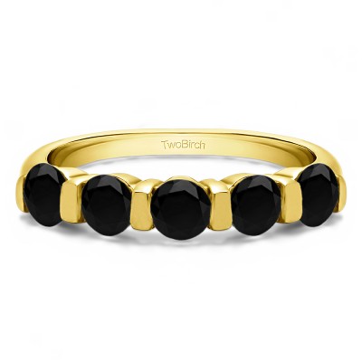 0.5 Carat Black Five Stone Wide Bar Set Wedding Band  in Yellow Gold