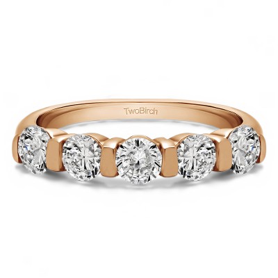 0.5 Carat Five Stone Wide Bar Set Wedding Band  in Rose Gold