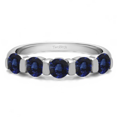 0.5 Carat Sapphire Five Stone Wide Bar Set Wedding Band