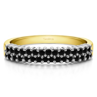 0.5 Carat Black Double Row Shared Prong Wedding Ring in Two Tone Gold