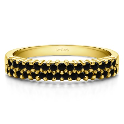 0.5 Carat Black Double Row Shared Prong Wedding Ring in Yellow Gold