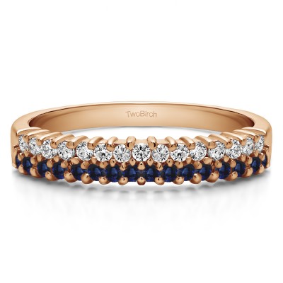 0.5 Carat Sapphire and Diamond Double Row Shared Prong Wedding Ring in Rose Gold