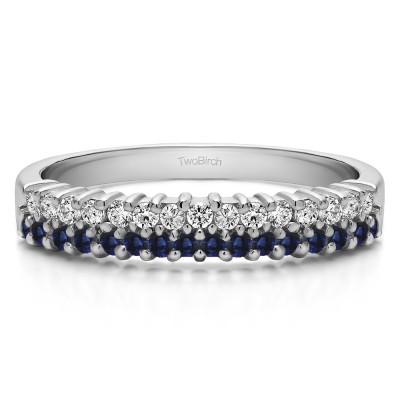 0.5 Carat Sapphire and Diamond Double Row Shared Prong Wedding Ring