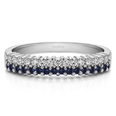 0.5 Carat Sapphire and Diamond Double Row Shared Prong Wedding Ring