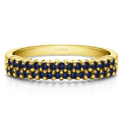 0.5 Carat Sapphire Double Row Shared Prong Wedding Ring in Yellow Gold