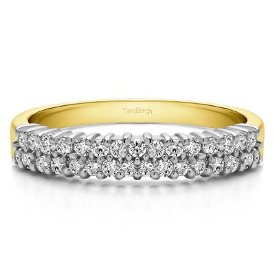 0.5 Carat Double Row Shared Prong Wedding Ring in Two Tone Gold