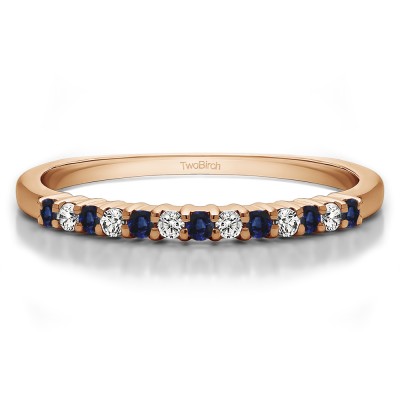 0.25 Carat Sapphire and Diamond Double Shared Prong Thin Wedding Band in Rose Gold