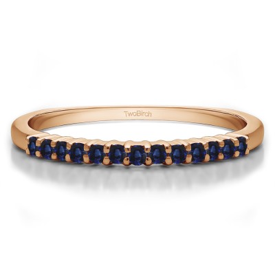 0.25 Carat Sapphire Double Shared Prong Thin Wedding Band in Rose Gold