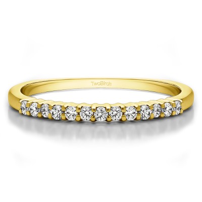 0.25 Carat Double Shared Prong Thin Wedding Band in Yellow Gold
