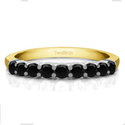 0.5 Carat Black Double Shared Prong Thin Wedding Band in Two Tone Gold