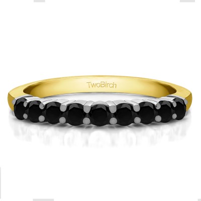 0.5 Carat Black Double Shared Prong Thin Wedding Band in Two Tone Gold