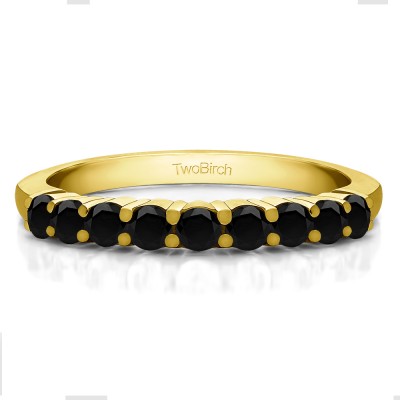 0.5 Carat Black Double Shared Prong Thin Wedding Band in Yellow Gold