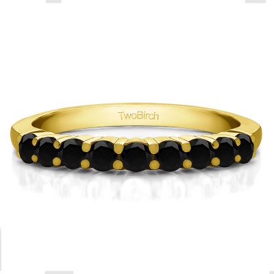 0.5 Carat Black Double Shared Prong Thin Wedding Band in Yellow Gold