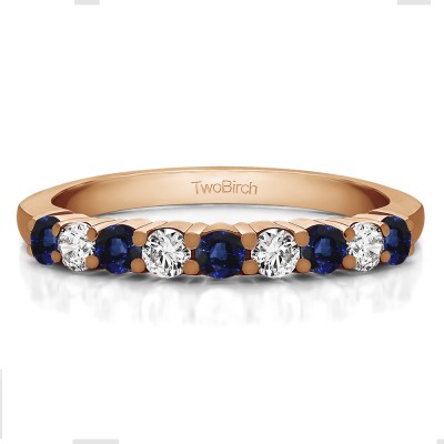 0.5 Carat Sapphire and Diamond Double Shared Prong Thin Wedding Band in Rose Gold