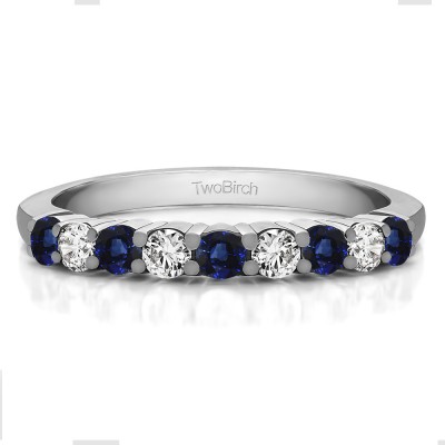 0.5 Carat Sapphire and Diamond Double Shared Prong Thin Wedding Band