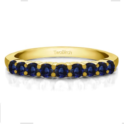 0.5 Carat Sapphire Double Shared Prong Thin Wedding Band in Yellow Gold